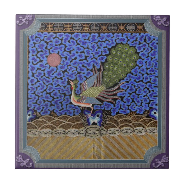 Beautiful Blue Peacock Vintag Fliese (Vorderseite)