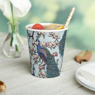 Beautiful Blue Peacocks & Magnolia Blume Blau Pappbecher