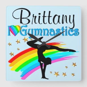 BEAUTIFUL BLUE PERSONALIZED GYMNAST CLOCK QUADRATISCHE WANDUHR