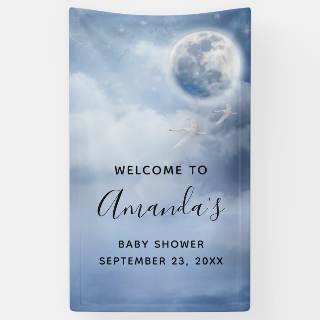 Beautiful Blue Sky mit Flying Swans Baby Dusche Banner (Vertikal)