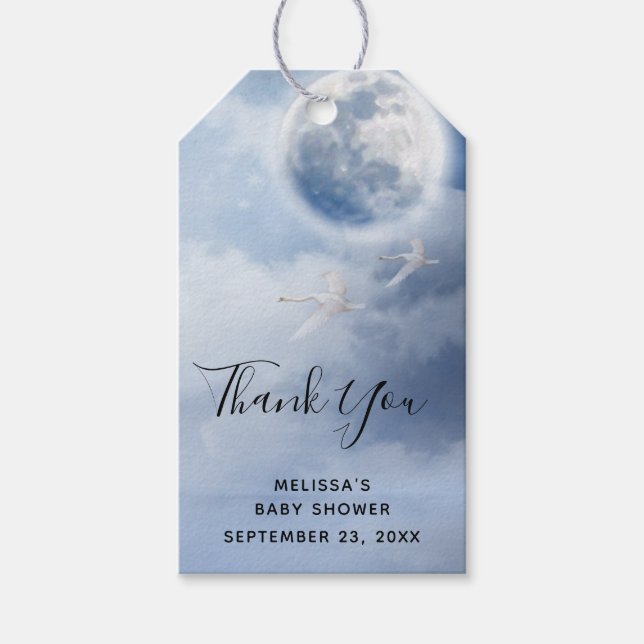 Beautiful Blue Sky mit Flying Swans Baby Dusche Geschenkanhänger (Vorderseite)