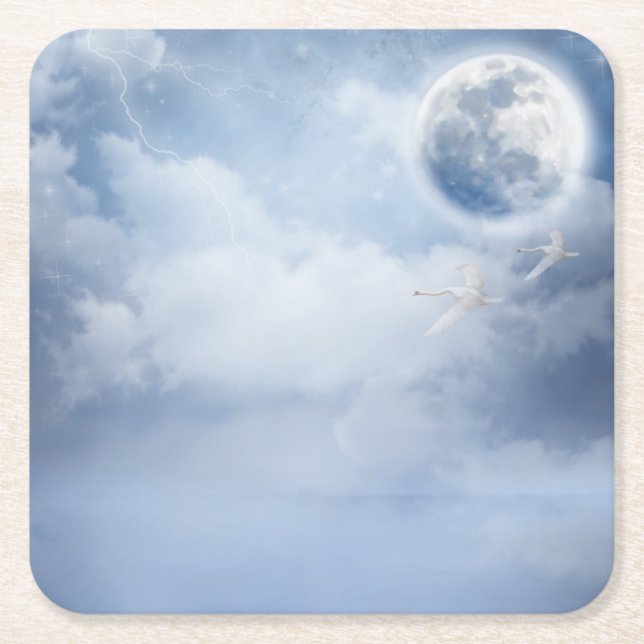Beautiful Blue Sky mit Flying Swans Rechteckiger Pappuntersetzer (Vorderseite)