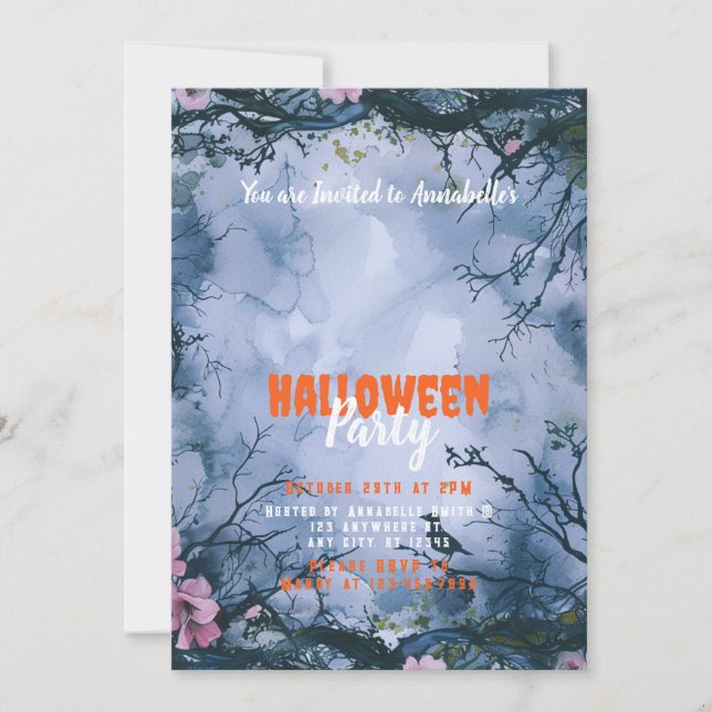 Beautiful Blue Sky Pink Blume Halloween-Party Einladung (Vorderseite)
