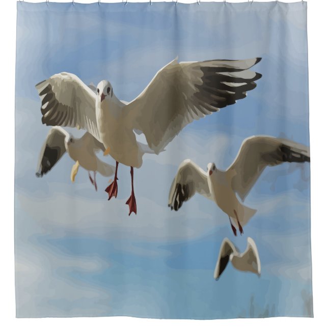 Beautiful Blue Sky Seagull Bird Art Duschvorhang (Vorderseite)