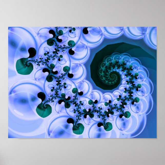 Beautiful Blue Spiral Frische Fraktal Kunst, Dicht Poster (Vorne)