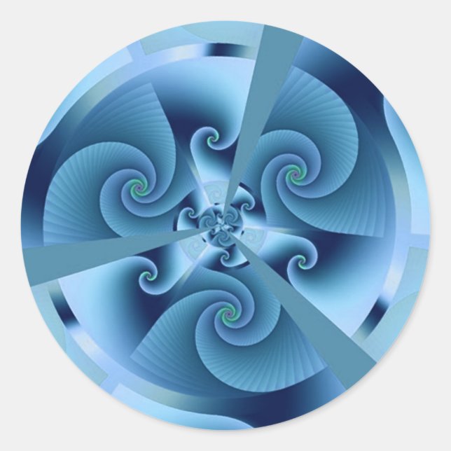 Beautiful Blue Spiral Frische Fraktal Kunst, Dicht Runder Aufkleber (Vorderseite)