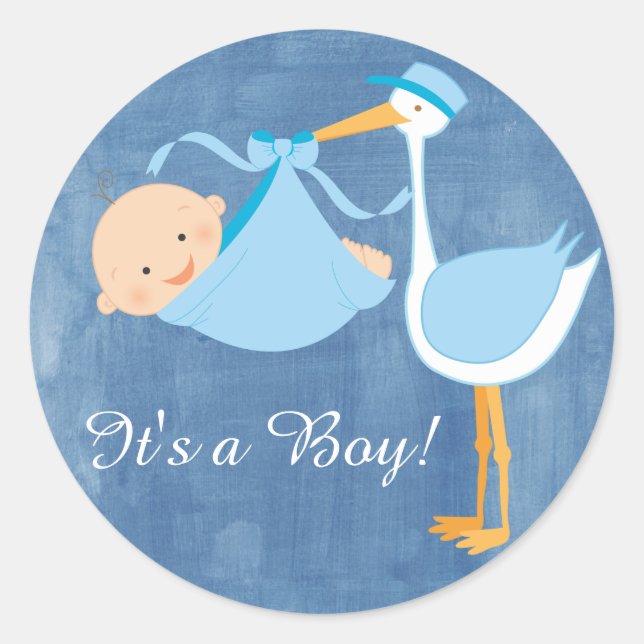 Beautiful Blue Stork Baby Duschkabine Party Sticke Runder Aufkleber (Vorderseite)