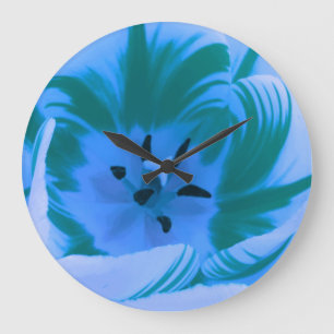 Beautiful Blue Tulip Wall Clock Große Wanduhr