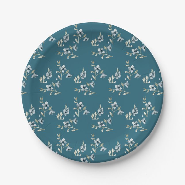 Beautiful Blue Turquoise Floral Französisch Elegan Pappteller (Vorderseite)