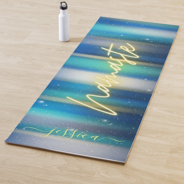 Beautiful Blue Turquoise Gold Namaste Individuelle Yogamatte (Beispiel)
