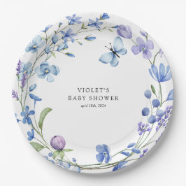 Beautiful Blue Wildblume Wreath Baby Dusche Pappteller