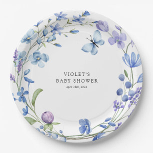 Beautiful Blue Wildblume Wreath Baby Dusche Pappteller