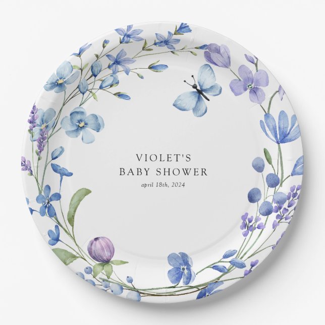 Beautiful Blue Wildblume Wreath Baby Dusche Pappteller (Vorderseite)