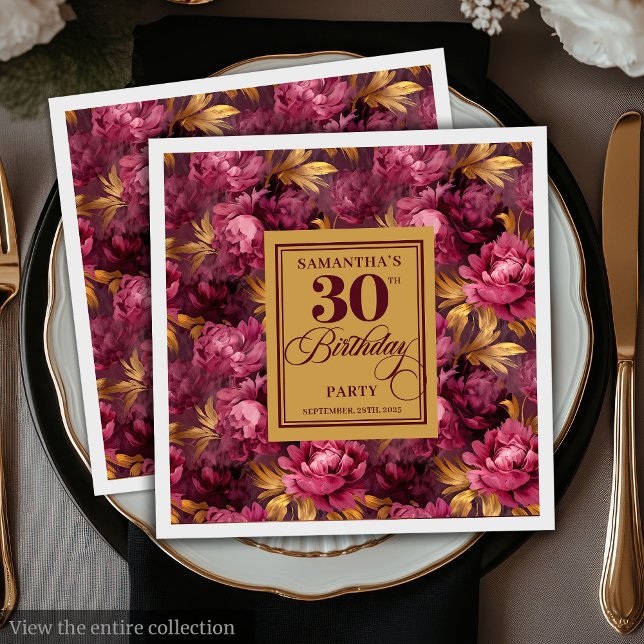 Beautiful Blush Burgundy Gold 30. Geburtstag Party Serviette (Beautiful Blush Burgundy Gold 30th Birthday Party Napkins )