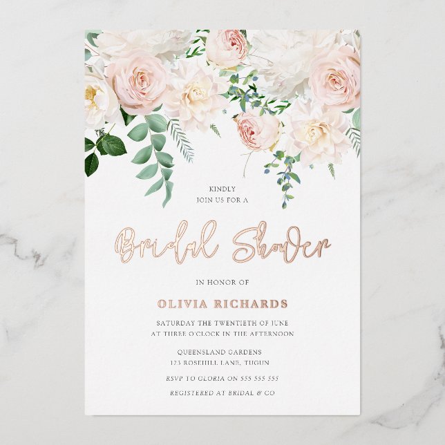 Beautiful Blush & Rose Gold Brautparty Folieneinladung (Vorderseite)