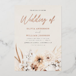 Beautiful Boho Beige Floral Wedding Rose Gold Folieneinladung