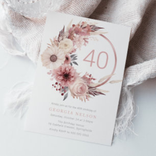Beautiful Boho Blush 40. Geburtstag Party Einladung