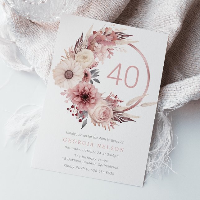 Beautiful Boho Blush 40. Geburtstag Party Einladung (Von Creator hochgeladen)