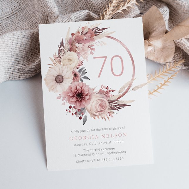 Beautiful Boho Blush 70. Geburtstagsparty Einladung (Von Creator hochgeladen)