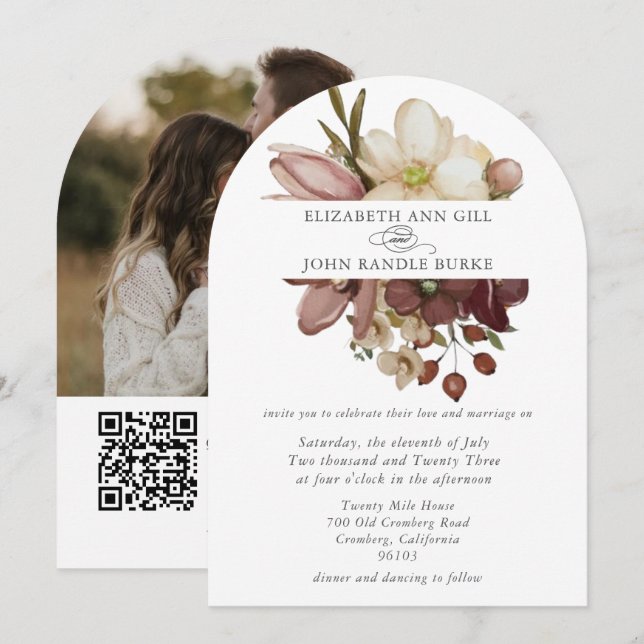Beautiful boho rose & neutral wedding  einladung (Vorne/Hinten)