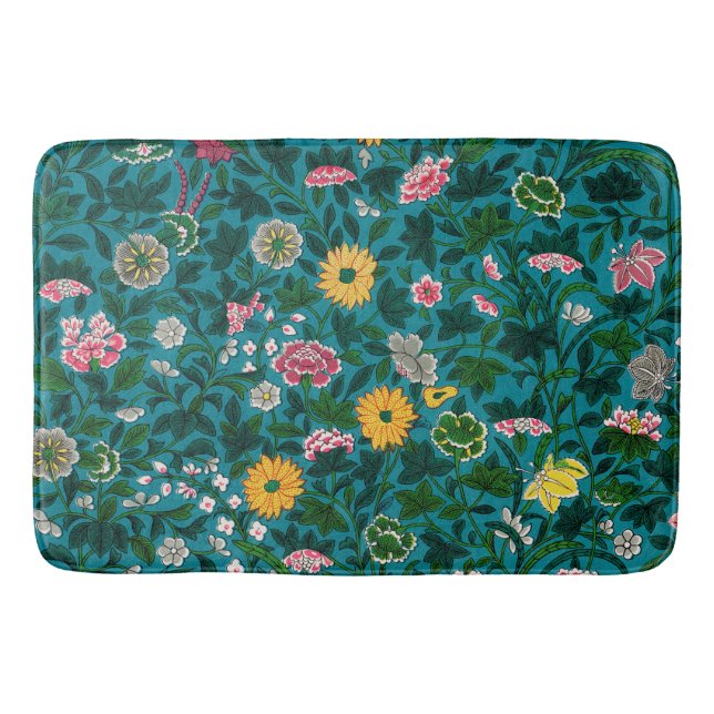 Beautiful Bold Floral Boho Blue Green Badematte (Vorderseite)