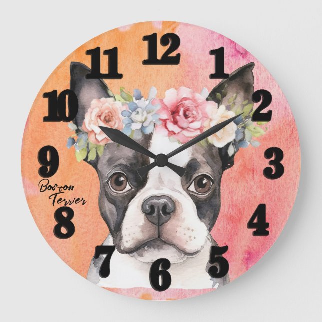 Beautiful Boston Terrier Dog Große Wanduhr (Vorderseite)