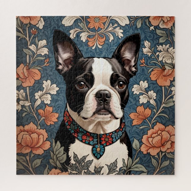 Beautiful Boston Terrier William Morris Inspiriert (Vertikal)