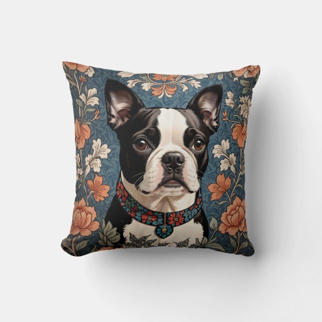 Beautiful Boston Terrier William Morris Inspiriert Kissen (Vorderseite)