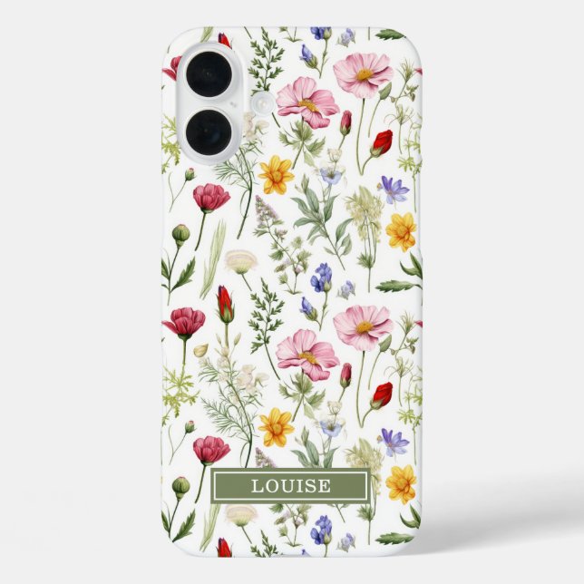 Beautiful Botanical Wildflowers Name iPhone 16 Plus Hülle (Rückseite)