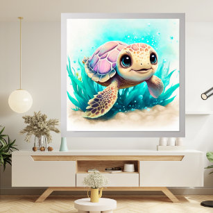 Beautiful Boy Ocean Sea Cute Turtle Colorful Gifts Poster