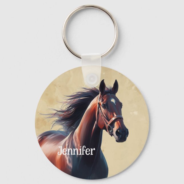  Beautiful Brown Horse Custom Name  Schlüsselanhänger (Vorderseite)
