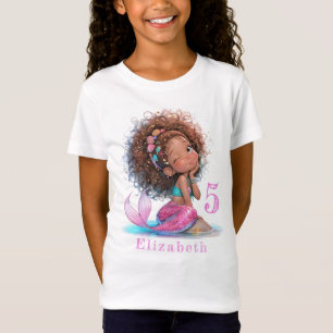 Beautiful Brown Mermaid Birthday Girl T - Shirt