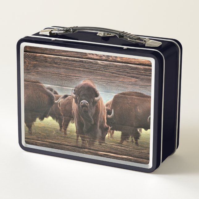 Beautiful Buffalo Herd Metall Brotdose (Rückseite)
