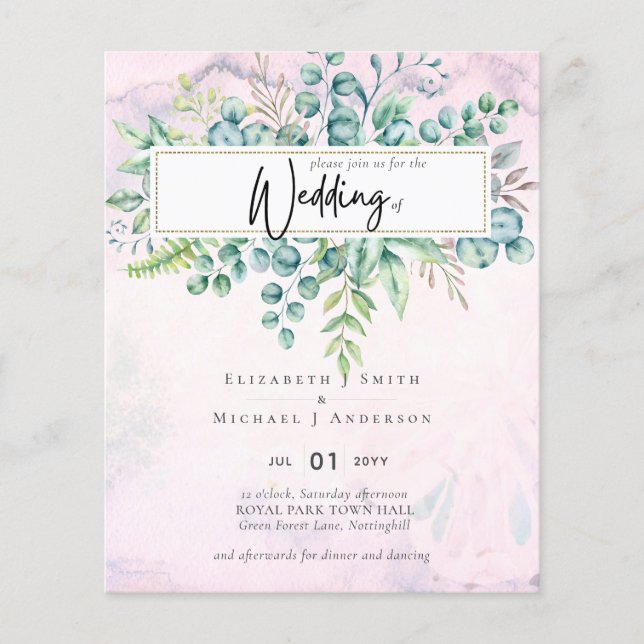 Beautiful Burgundy Blue Eucalyptus BUDGET Einladun Flyer (Vorne)