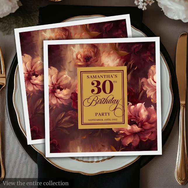 Beautiful Burgundy Blush Gold Wasserfarbe 30. Serviette (Beautiful Burgundy Blush Gold Watercolor 30th Birthday)