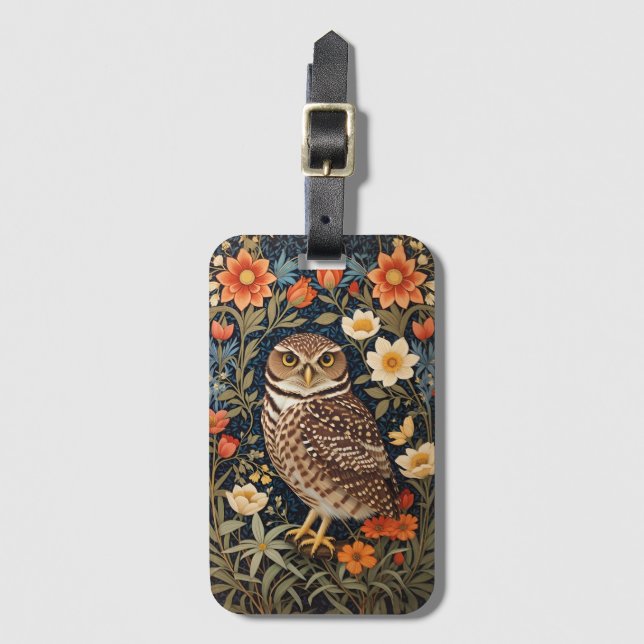 Beautiful Burrowing Owl William Morris Inspiriert Gepäckanhänger (Vorderseite Vertikal)