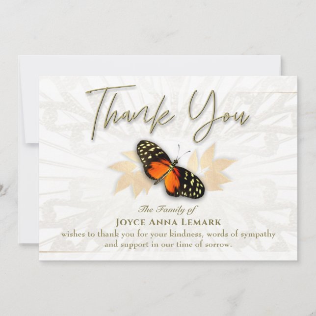 Beautiful Butterfly Foto 12x18 Beileid Vielen Dank Einladung (Vorderseite)