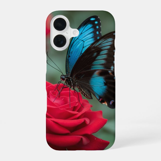 Beautiful Butterfly Red Rose - iPhone 16 Hülle (Rückseite)
