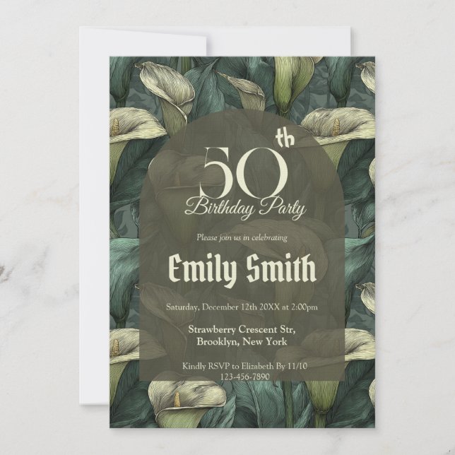 Beautiful Call Lilies Themed Milestone Birthday Einladung (Vorderseite)