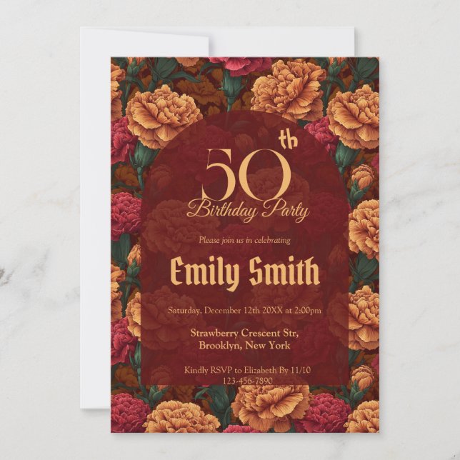 Beautiful Carnation Sparkle Her Birthday Einladung (Vorderseite)