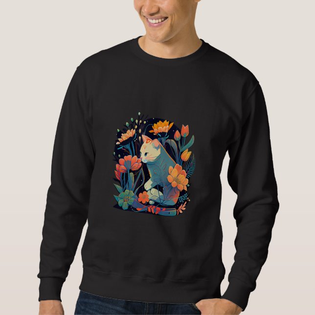 Beautiful Cat Kitten in a Flower Garden Frame Moth Sweatshirt (Vorderseite)