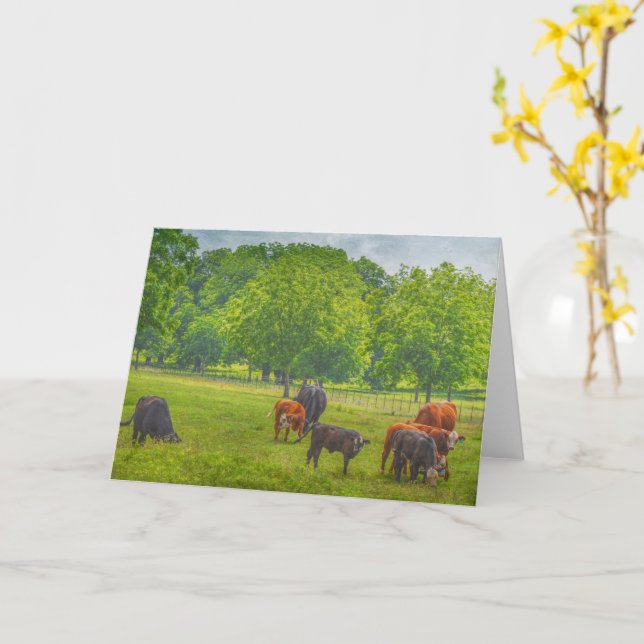 Beautiful Cattle Farm Scene Art Note Card Karte (Gelbe Blume)