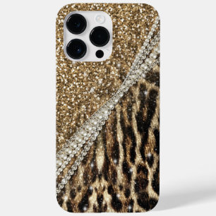 Beautiful Chic Girl Leopard Print Gold Glitzer Case-Mate iPhone 14 Pro Max Hülle