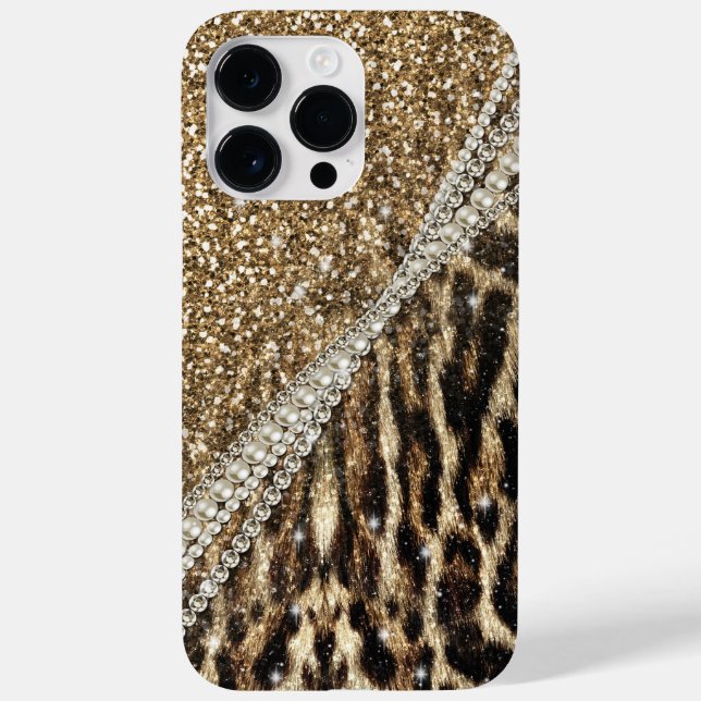 Beautiful Chic Girl Leopard Print Gold Glitzer Case-Mate iPhone 14 Pro Max Hülle (Rückseite)