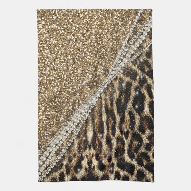 Beautiful Chic Girl Leopard Print Gold Glitzer Handtuch (Vertikal)