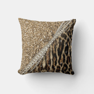 Beautiful Chic Girl Leopard Print Gold Glitzer Kissen