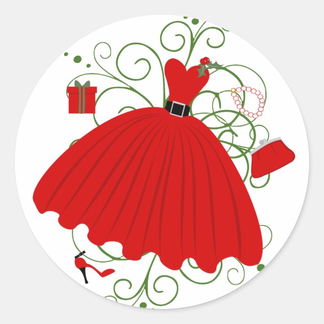 Beautiful, Christmas Dress Runder Aufkleber (Vorderseite)