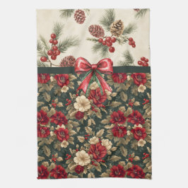 Beautiful Christmas Floral and Pine Cones Geschirrtuch