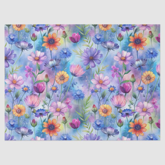 Beautiful Colorful Wildflowers Pattern Decoupage Seidenpapier (Vorderseite)