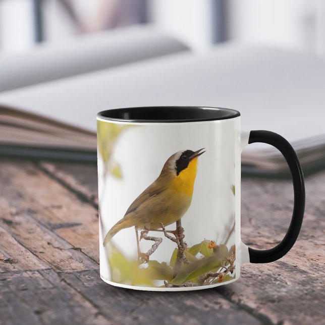 Beautiful Common Yellowthroat Warbler Songbird Tasse (Common Yellowthroat Warbler on Branch 11 oz Coffee Mug Cover Photo.)